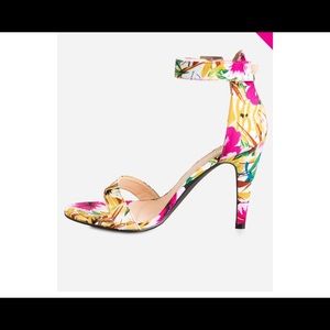 Floral Open Toe Ankle Buckle Heel - 12W